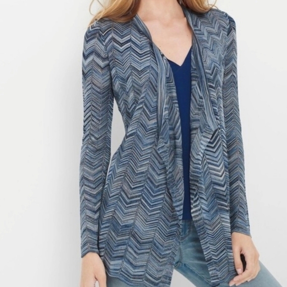 White House Black Market Blue Rayon Chevron Open Cardigan Sweater Small - Picture 1 of 6
